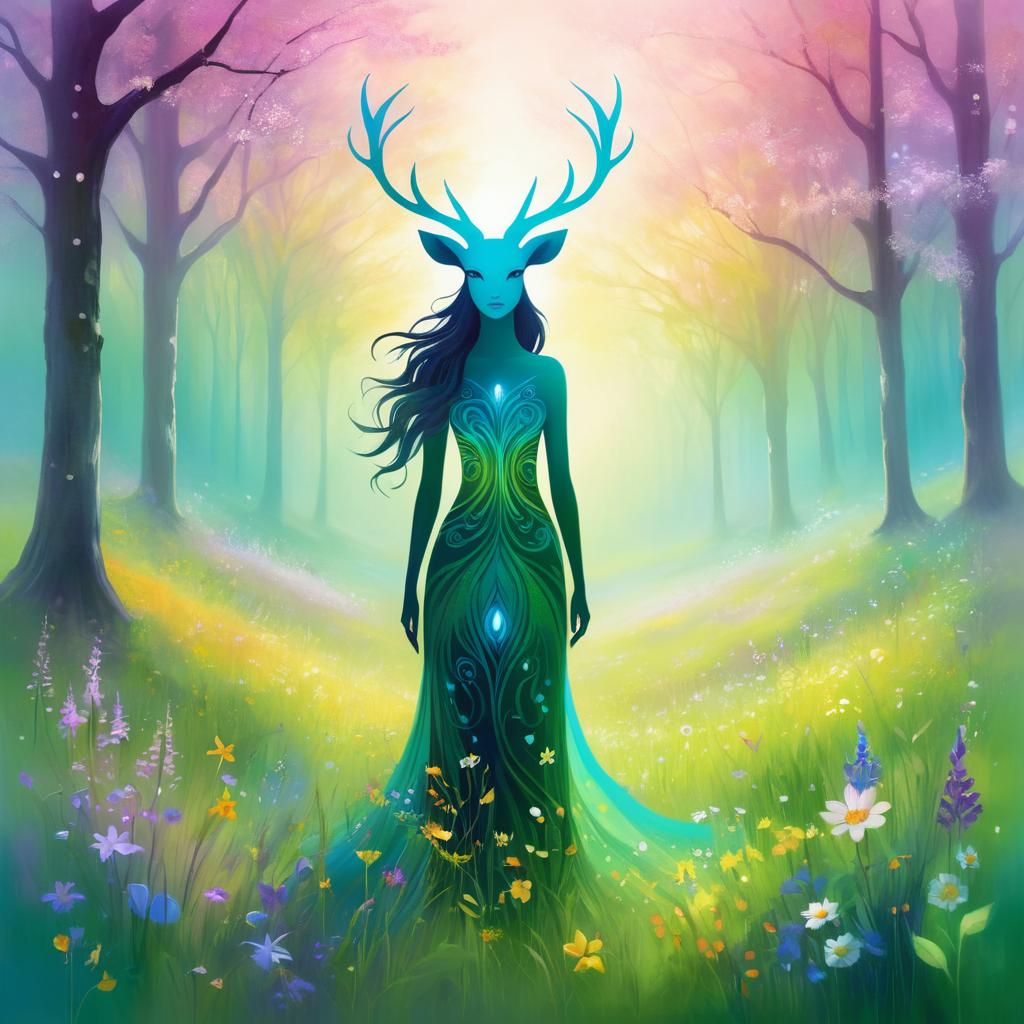 Mystical Forest Spirit in Spring Meadow