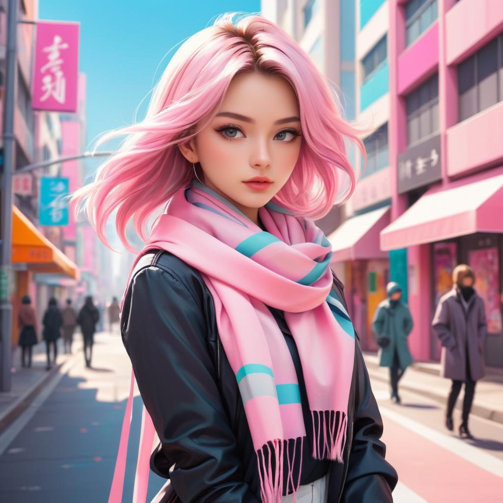 Anime Girl in Vibrant Urban Setting