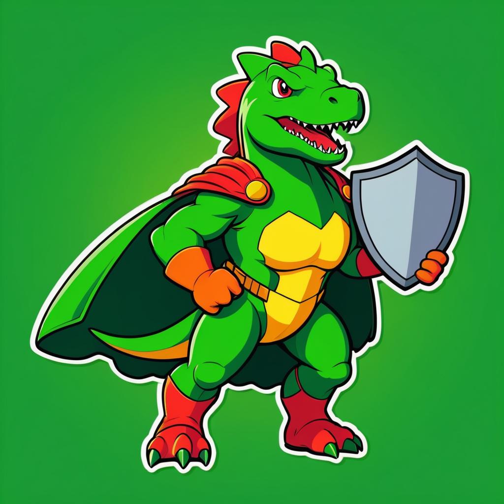 Kawaii Dinosaur Superhero Die Cut Sticker