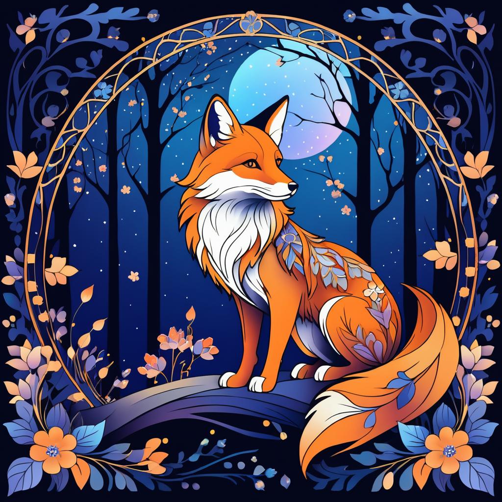 Art Nouveau Fox in a Mystical Forest