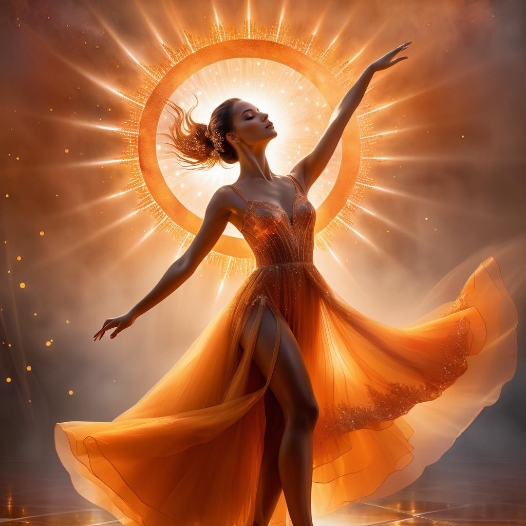 Elegant Dancer in Fiery Ember Fog