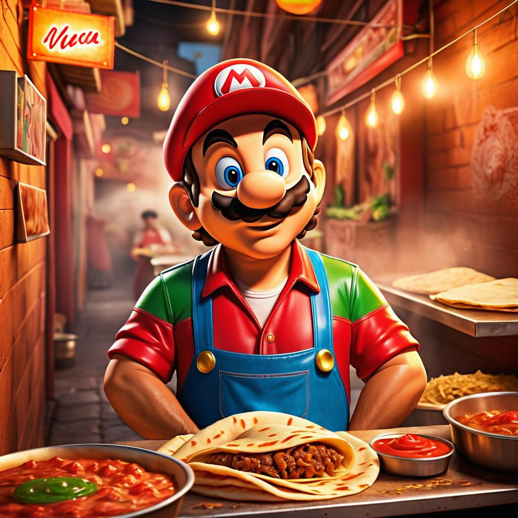 Cinematic Taco Stand Scene with Mario