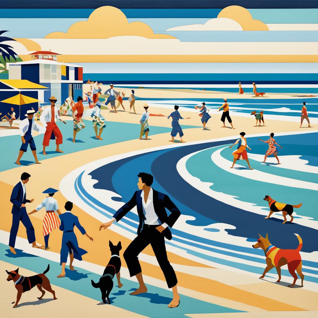 Art Deco Patchwork Beach Scene