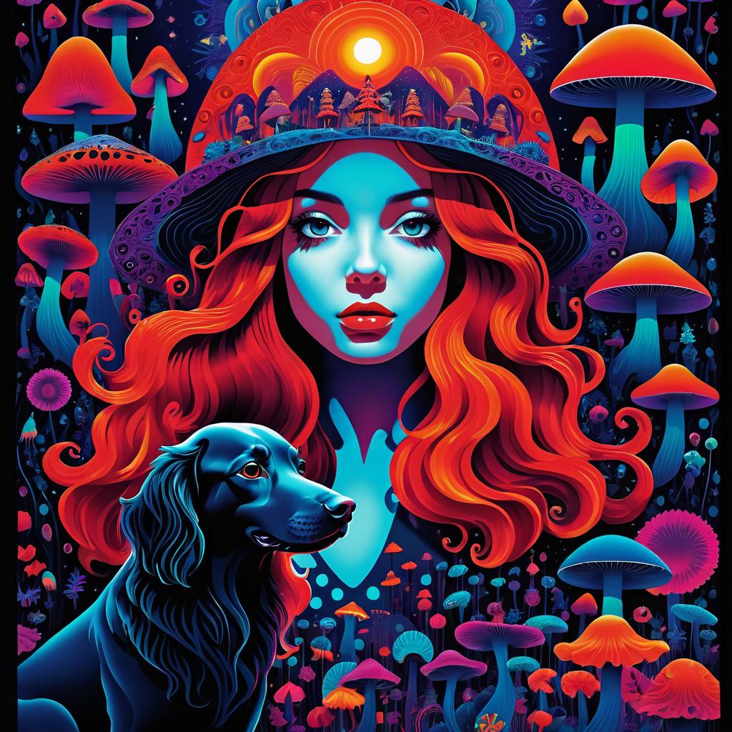 Psychedelic Art with Curly Red Haired Girl