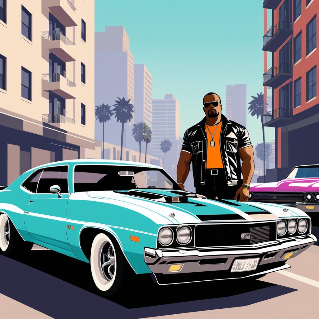 Urban Hustler with Classic Muscle Car