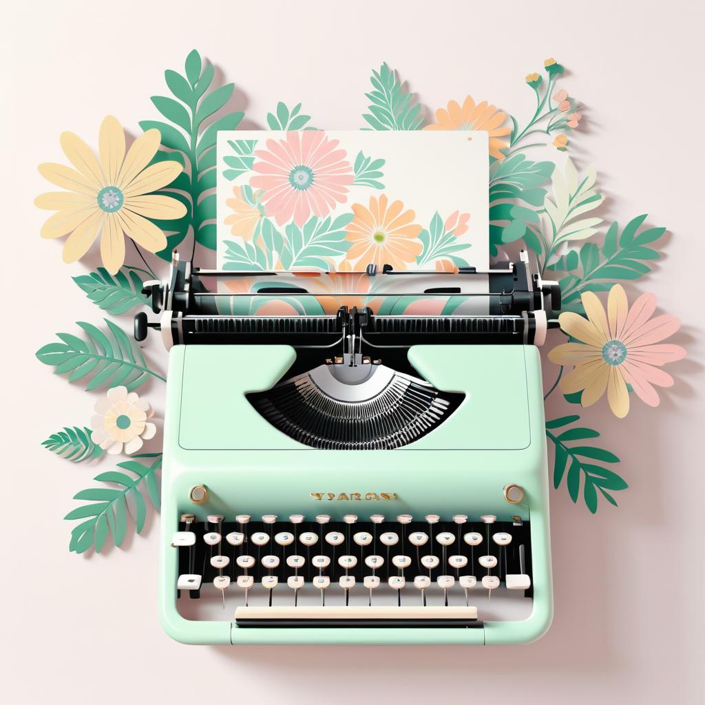 Vintage Typewriter with Floral Pastels Art