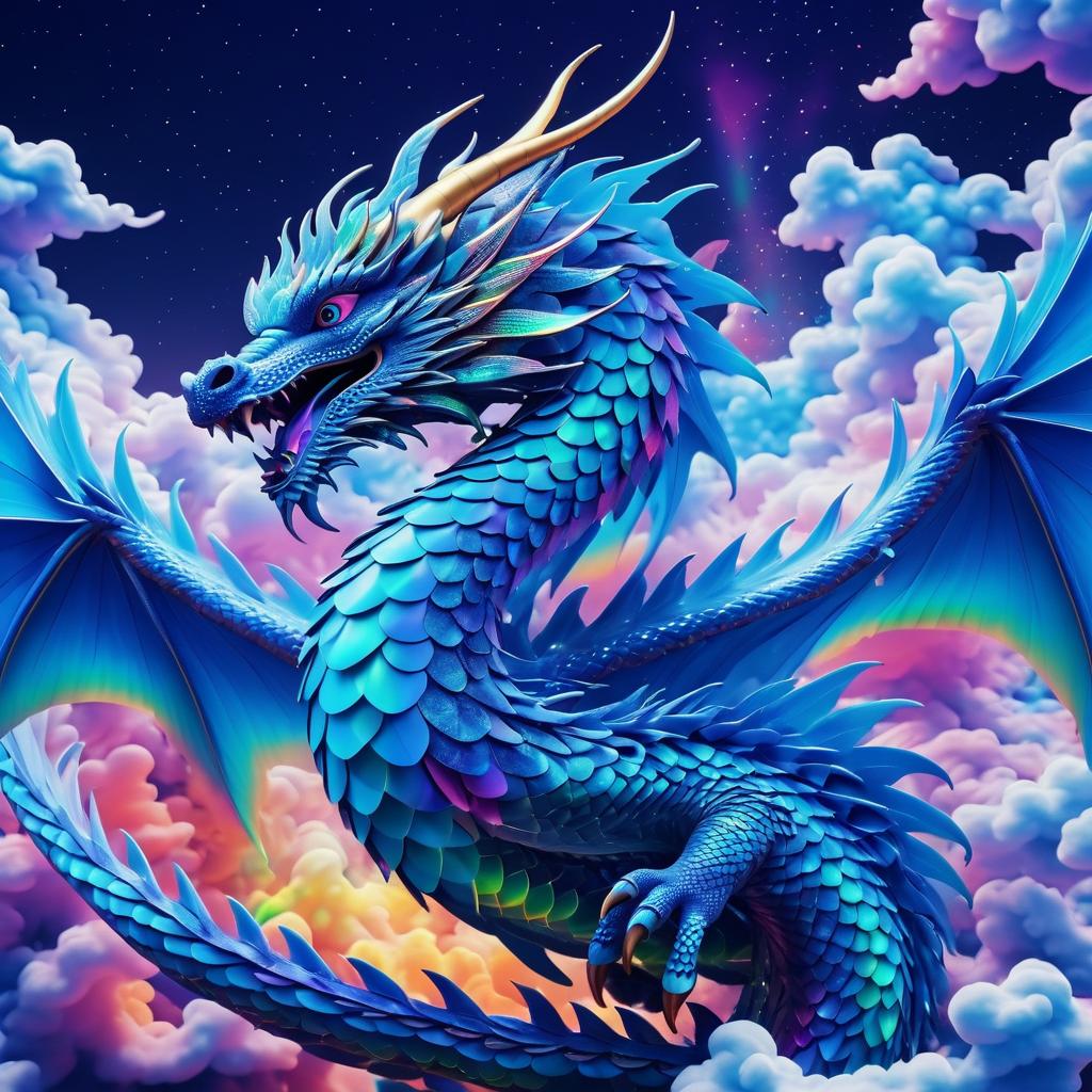 Vibrant Dragon in Psychedelic Clouds