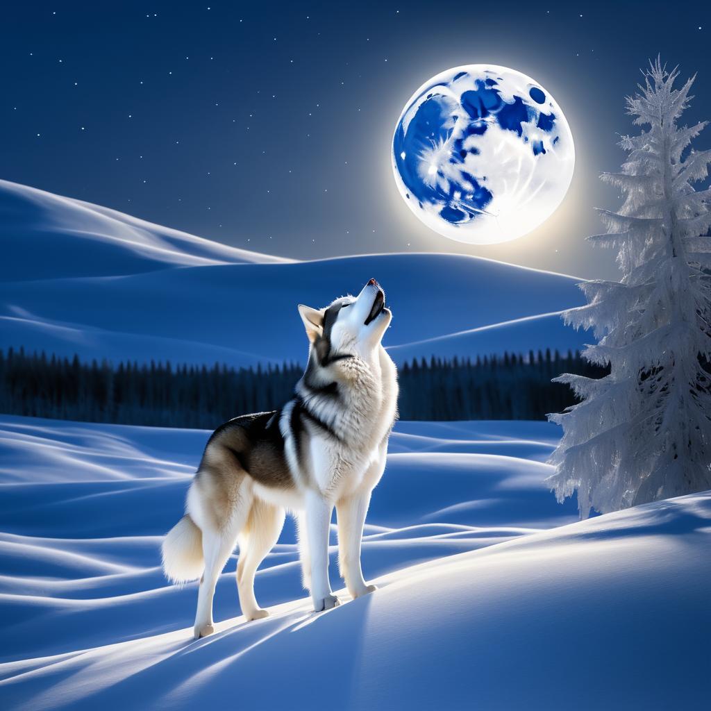 Howling Siberian Husky Under Glowing Moon