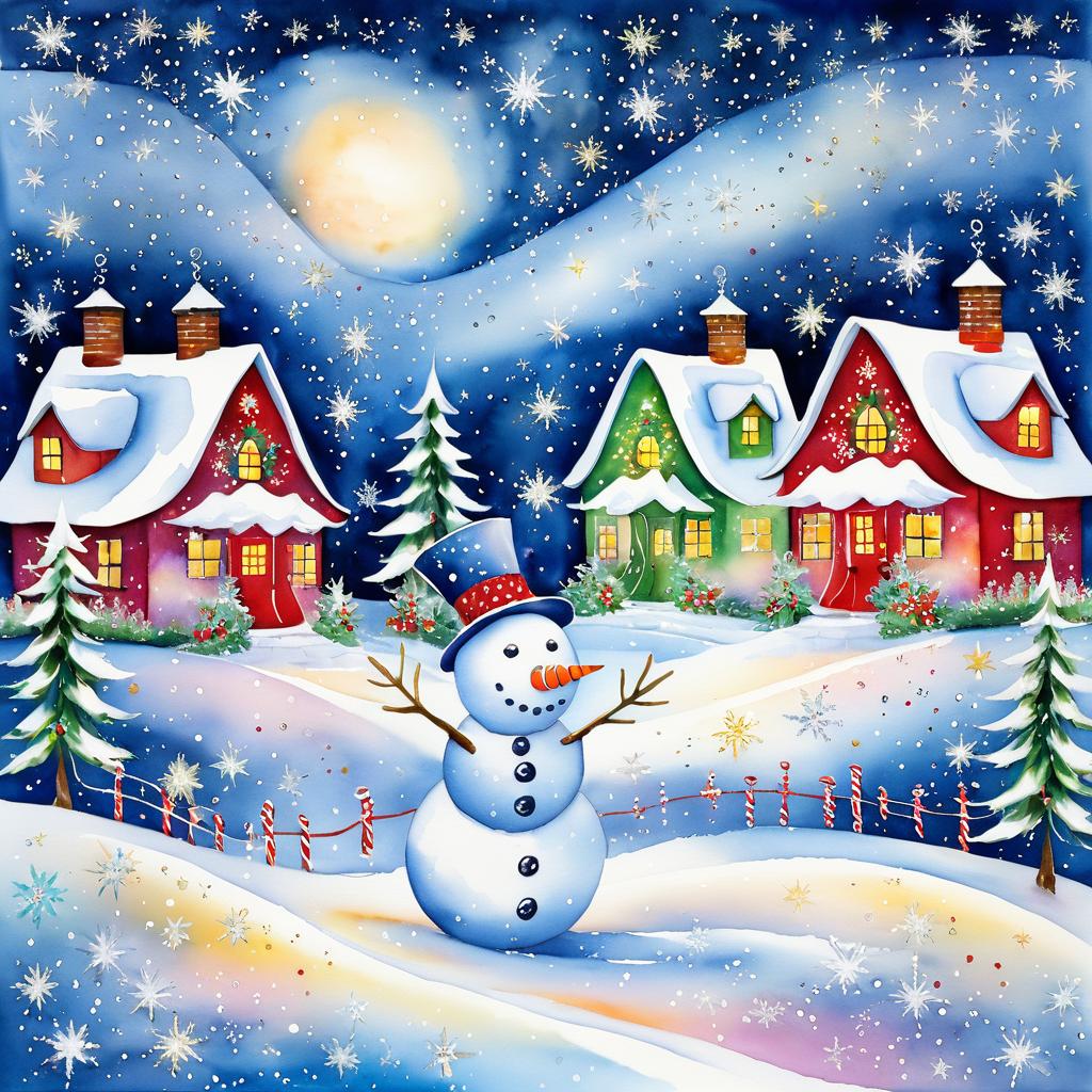 Dancing Snowman in a Magical Winter Scene