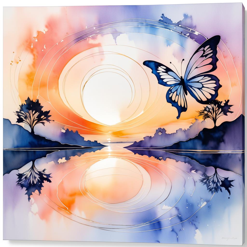 Serene Butterfly Silhouette in Sunset