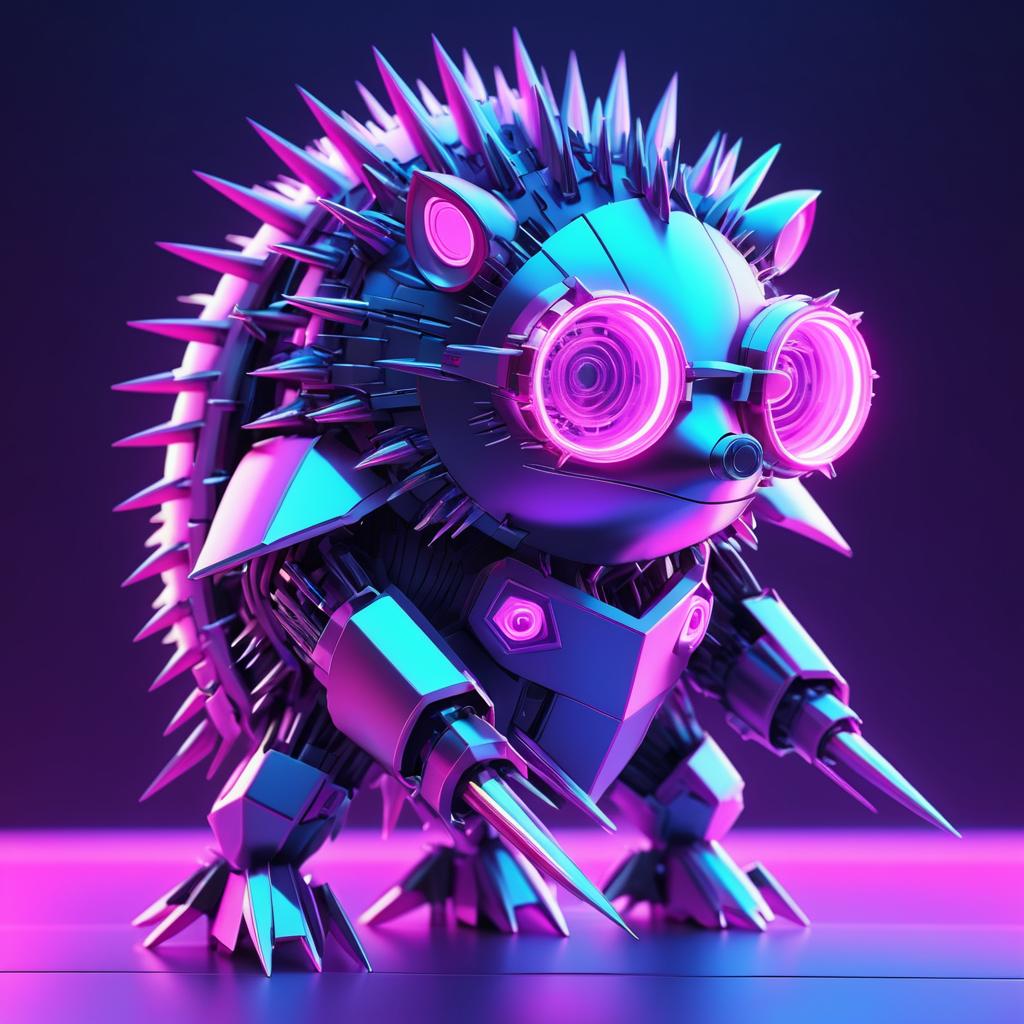 Pastel Cyberpunk Mech-Hedgehog Render