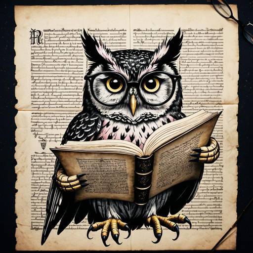 Owl Reading Ancient Scroll with Glasses