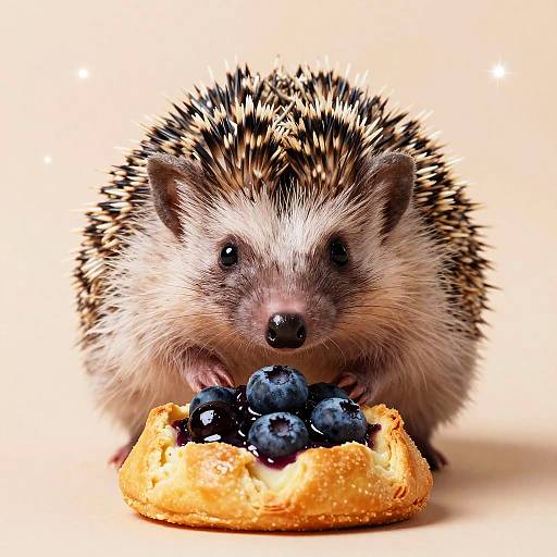 Plump Hedgehog Holding Blueberry Galette