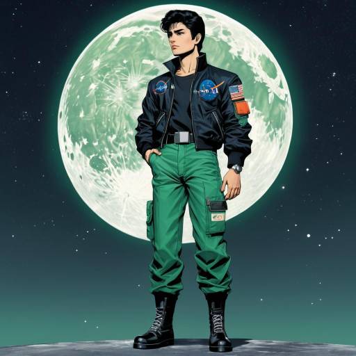 Anime Astronaut Standing on Moon with Earth Background