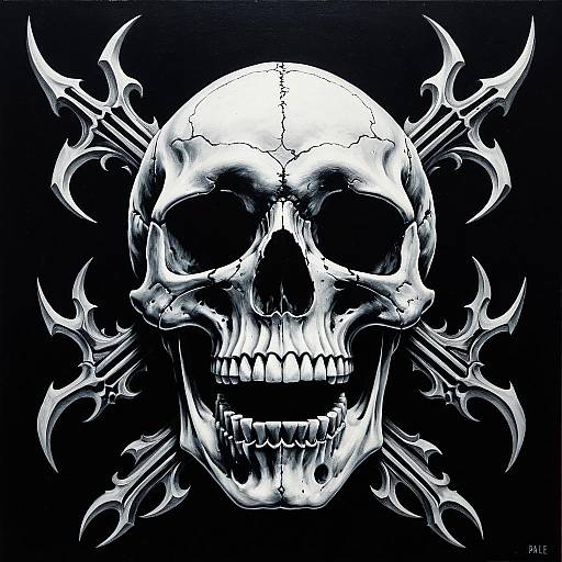 Symmetrical Skull with Tribal Blades