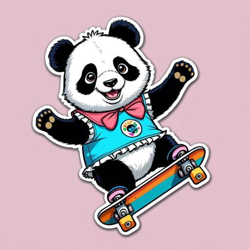 Colorful Skateboarding Panda in Pixar Style
