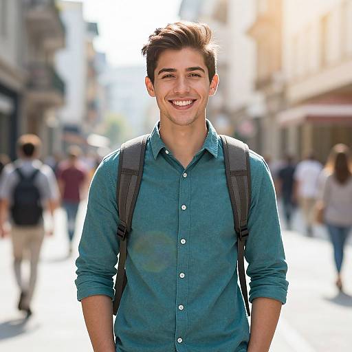 Confident Young Man on Sunlit City Street