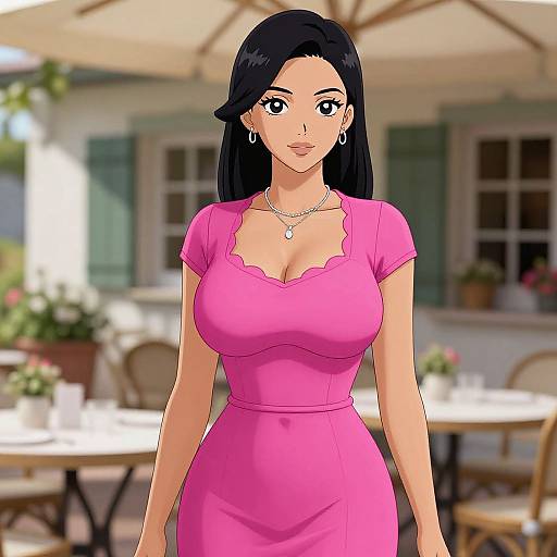 Elegant Woman in Hot Pink Dress