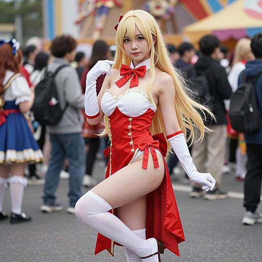 Confident Blonde Anime Woman in Carnival