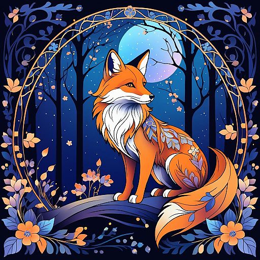 Art Nouveau Fox in a Mystical Forest Art Nouveau Fox in a Mystical Forest