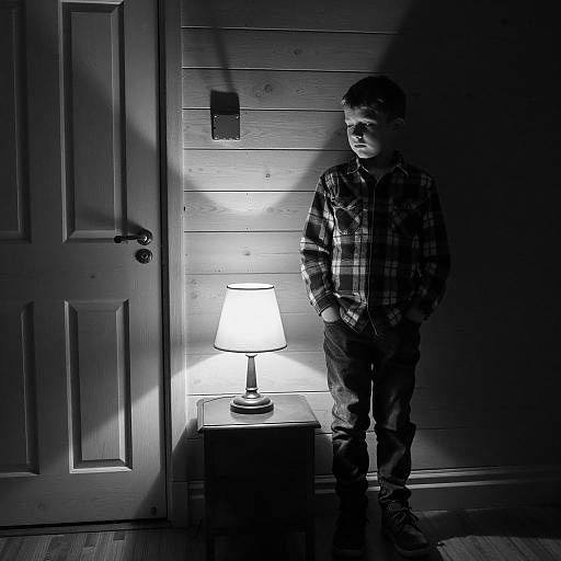 A Young Boy in a Dim Room