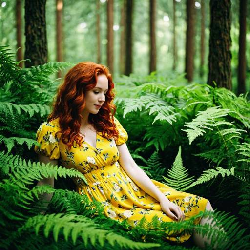 Romantic Forest Scene with Woman in Floral Dress