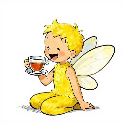 Yellow Fairy Boy Drinking Tea