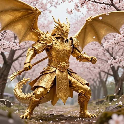 Heroic Golden Warrior vs Dragon