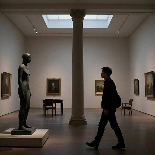 Mysterious Man in Dimly Lit Gallery