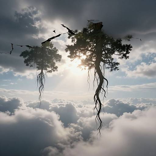 Surreal Upside-Down Trees in Mist