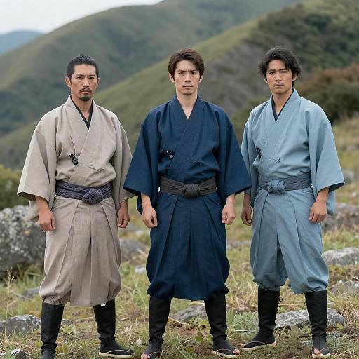 Samurai Trio in Mountainous Landscape