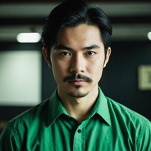 Asian Man in Green Shirt Portrait