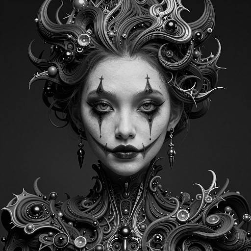 Intricate Black and White Clown Portrait