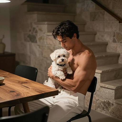 Intimate Moment: Man and Dog in Shadows