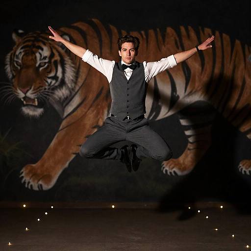 Dynamic Mid-Air Jump with Mural Background