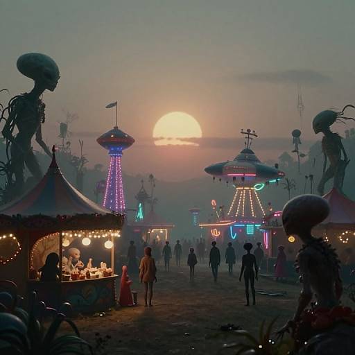Surreal Alien Carnival at Dusk