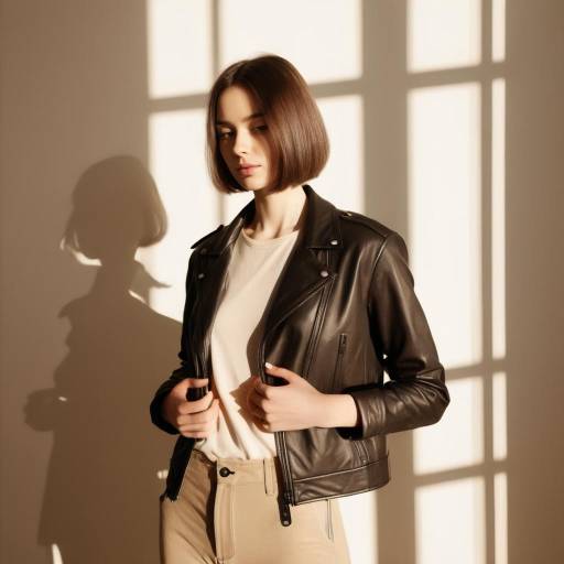 Young Woman in Black Leather Jacket