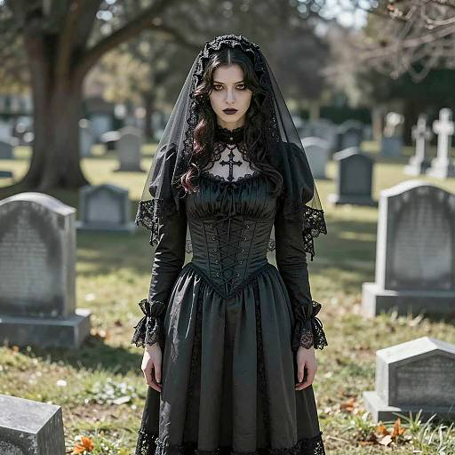 Eerie Cemetery Bride in Gothic Attire