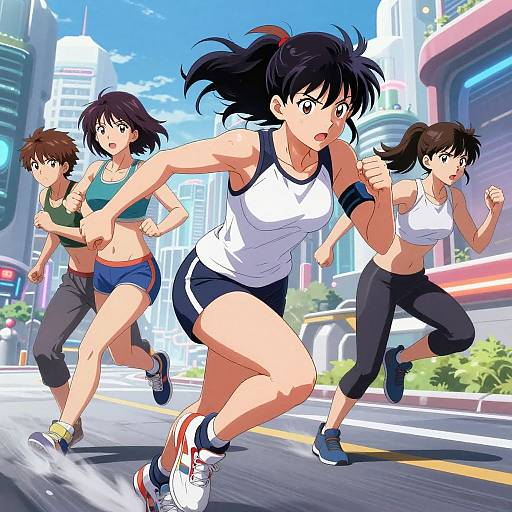 Athletic Anime Girls Sprinting Action