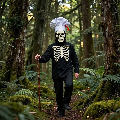 Whimsical Skeleton Chef in Enchanted Forest