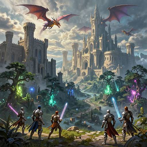 Epic Fantasy Landscape with Dragons and Heroes