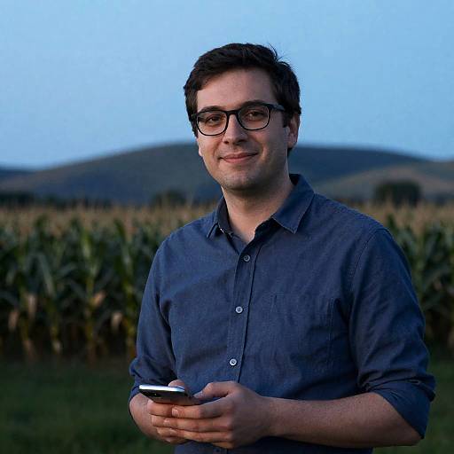Smiling Man in Blue Shirt Outdoors