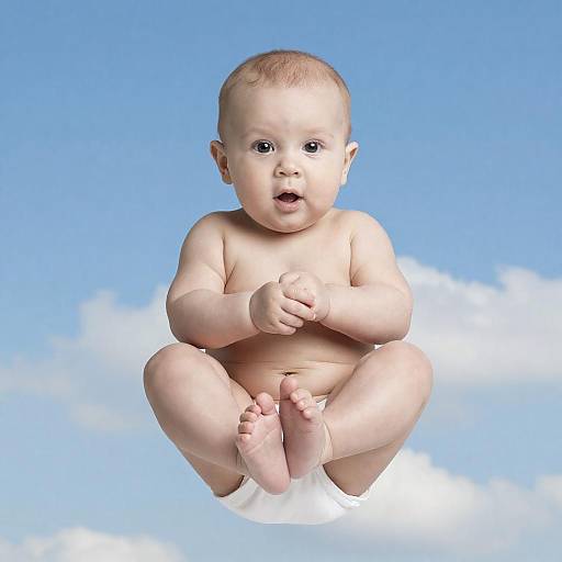 Floating Baby Against Blue Sky