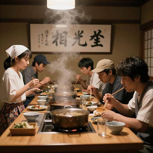 Gathering in a Traditional Japanese Kitchen