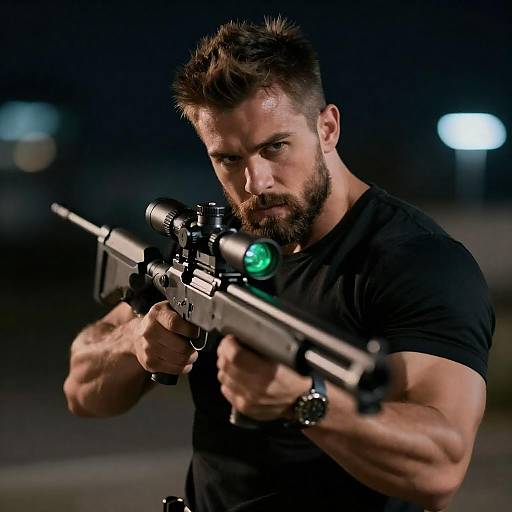 Muscular Sniper in Urban Night
