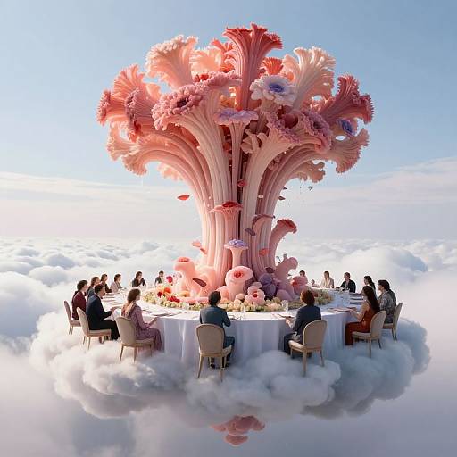 Surreal Cloud-Top Dining Fantasy