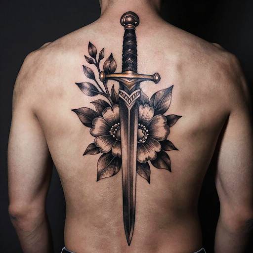 Intricate Sword Back Tattoo Design