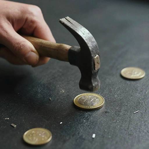 Hammer Striking Intricate Gold Coin