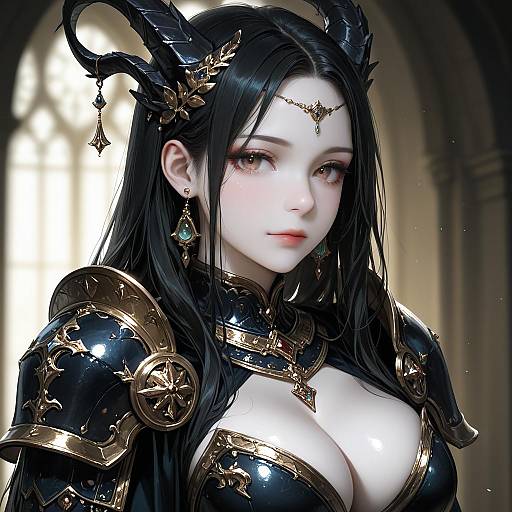 Fantasy Warrior Woman in Black and Gold Armor