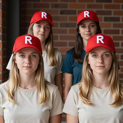 Group of Women Wearing Red Caps and Casual Shirts